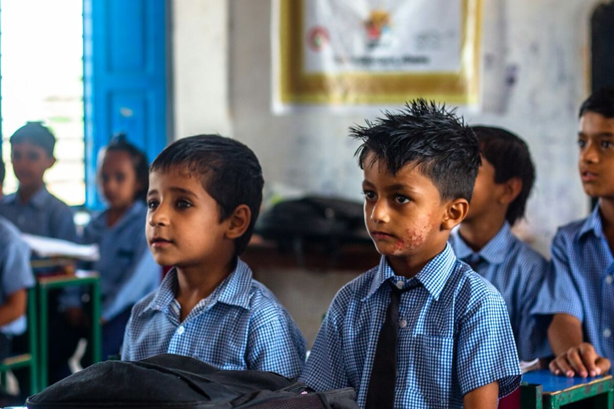 Schoolchildren seated in a classroom